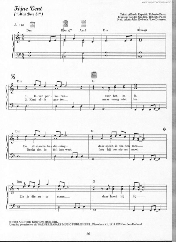 Partitura da música Fijne Vent