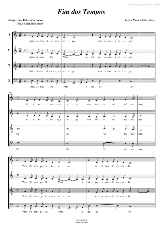 Partitura da música Fim dos Tempos