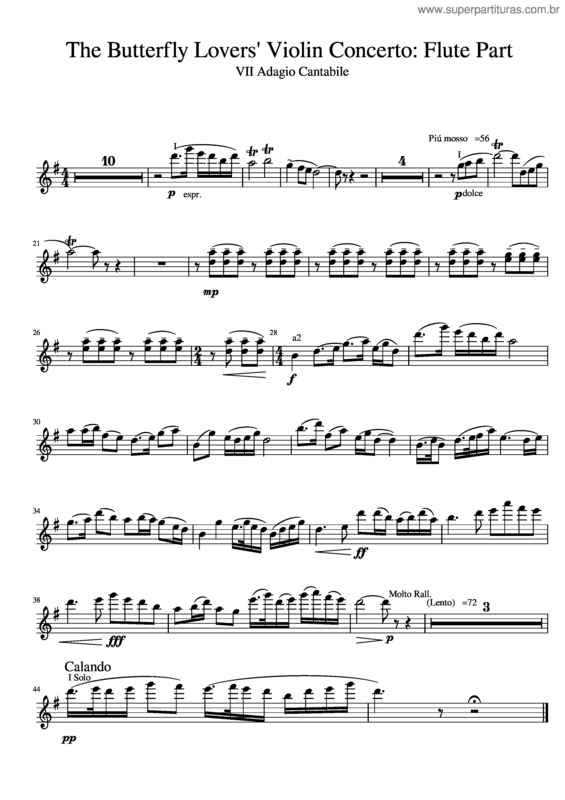 Partitura da música Flute The Butterfly Lovers Violin Concerto Flute Part