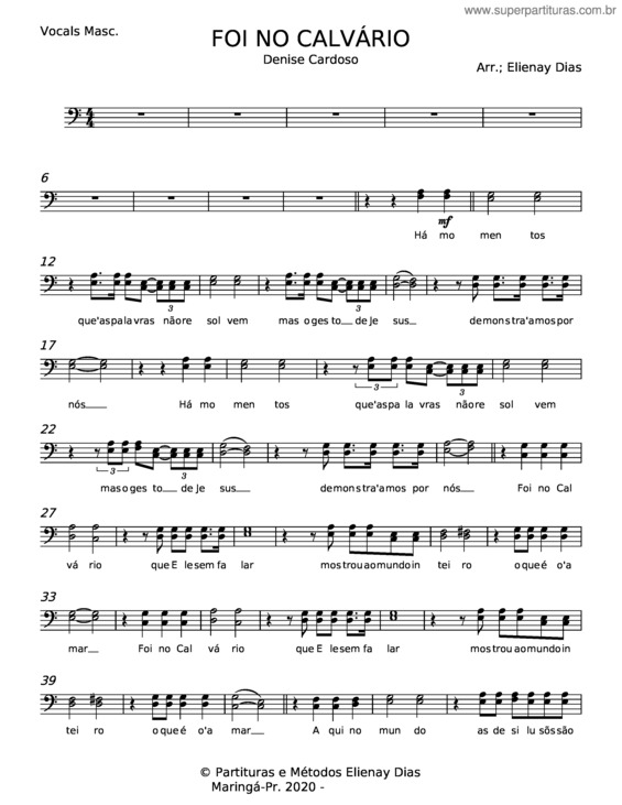 Partitura da música Foi No Calvário