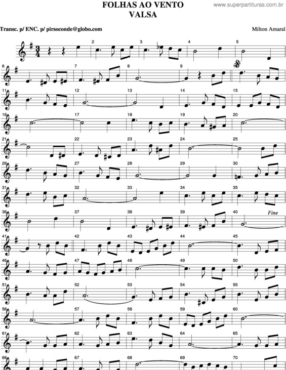 Partitura da música Folhas Ao Vento v.2