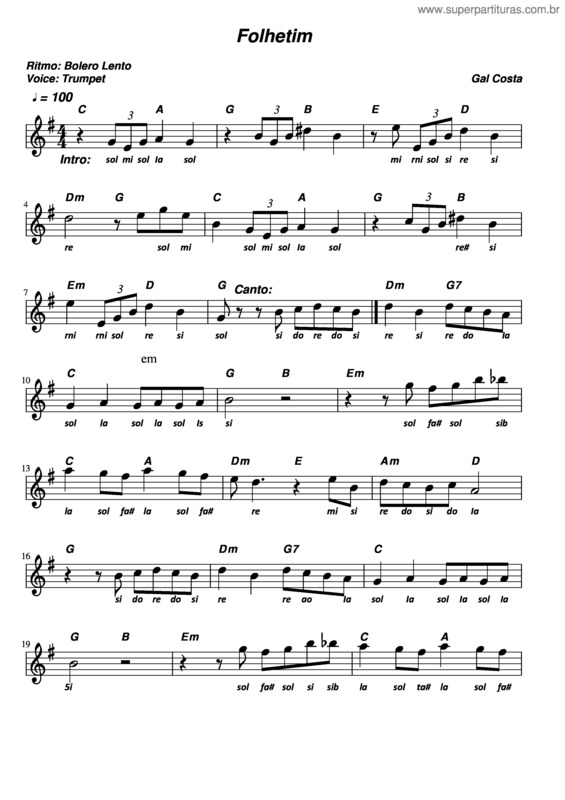 Partitura da música Folhetim v.4