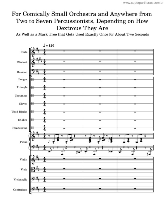 Partitura da música For Comically Small Orchestra And Anywhere From Two To Seven Percussionists, Depending On How Dextrous They Are