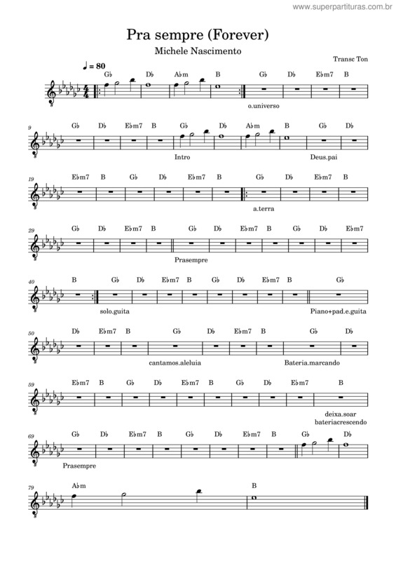 Partitura da música Forever Pra Sempre Michele Nascimento