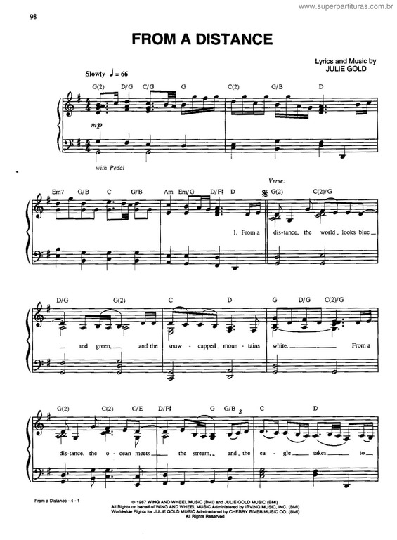 Partitura da música From A Distance