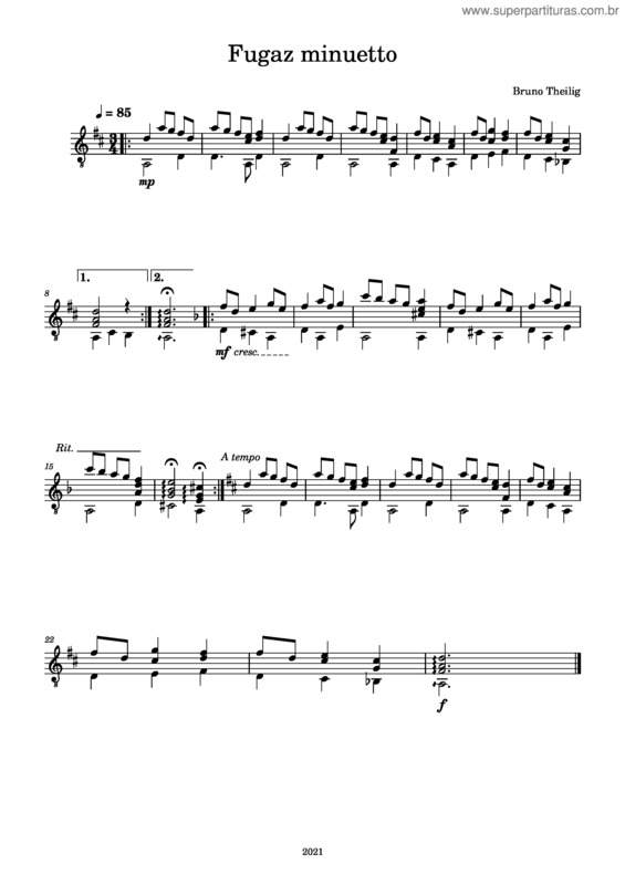 Partitura da música Fugaz Minueto