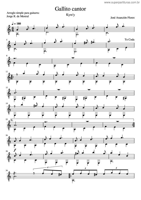 Partitura da música Gallito Cantor José Asunción Flores