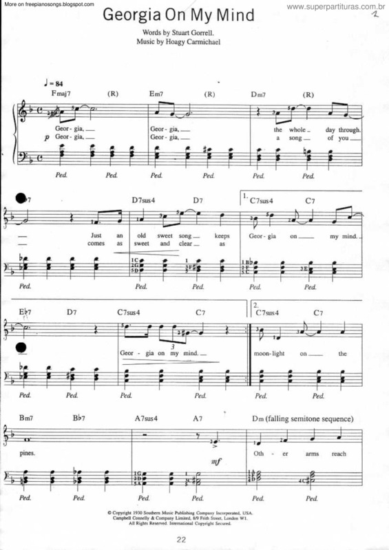 Partitura da música Georgia On My Mind v.6