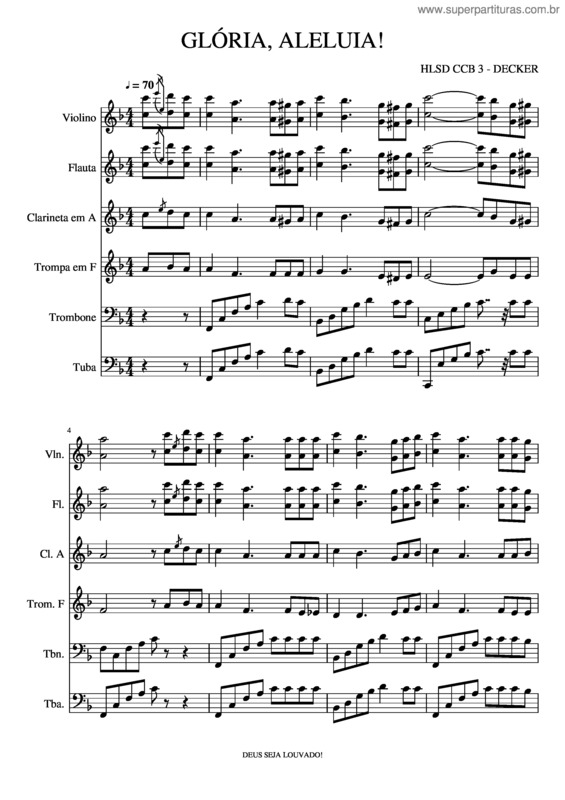 Partitura da música Glória, Aleluia!