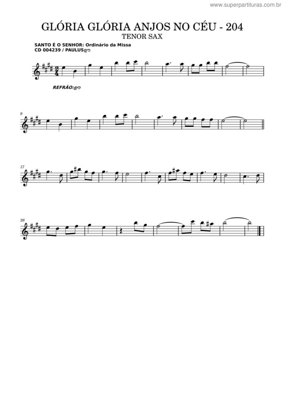 Partitura da música Glória, Glória! Anjos No Céu Cantam