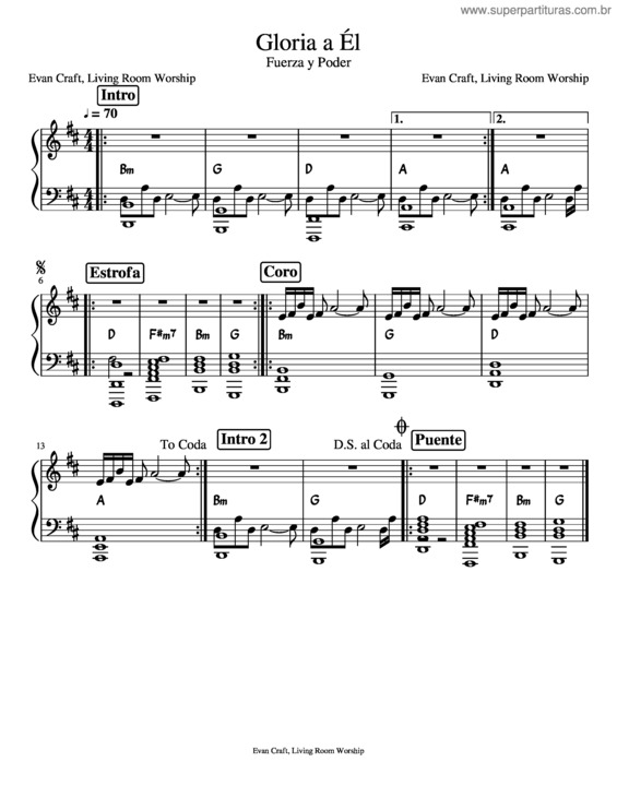 Partitura da música Gloria A Él v.2