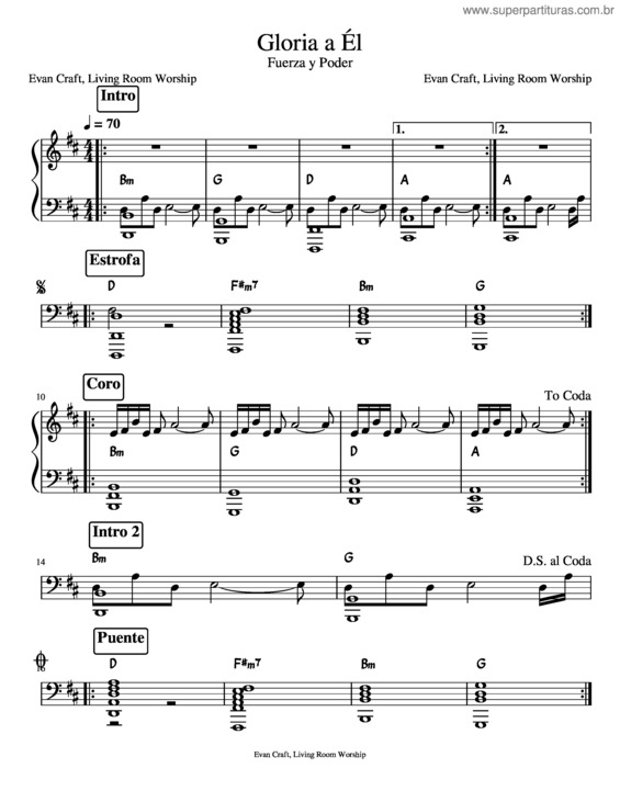 Partitura da música Gloria A Él