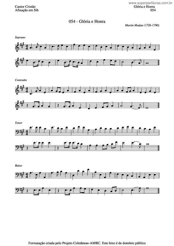 Partitura da música Glória E Honra v.2