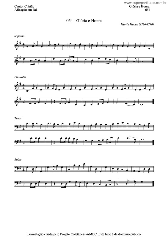 Partitura da música Glória E Honra