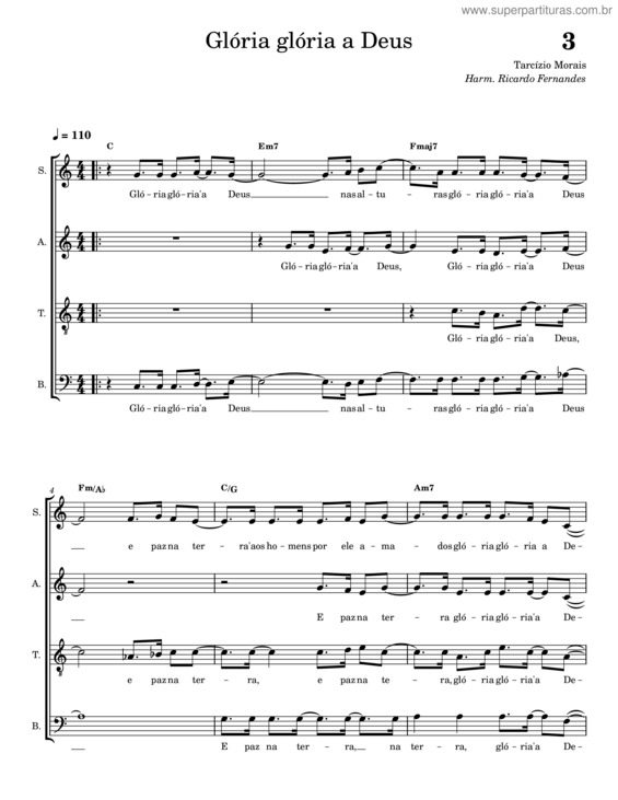 Partitura da música Glória Glória A Deus