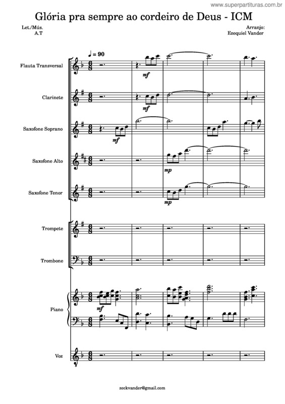 Partitura da música Glória Pra Sempre Ao Cordeiro De Deus