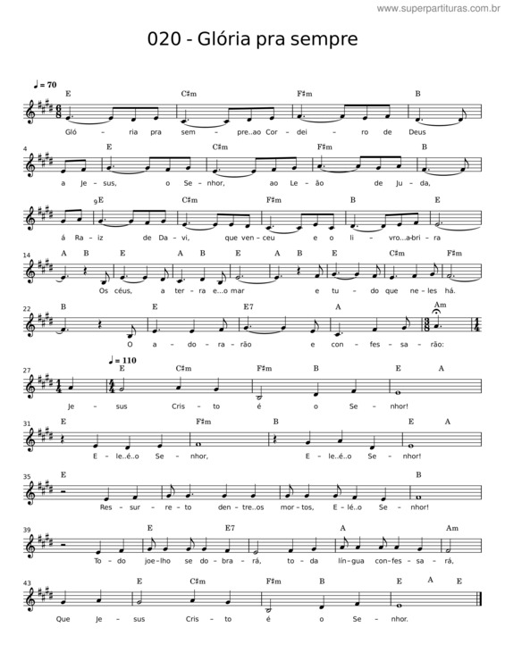 Partitura da música Glória Pra Sempre v.3