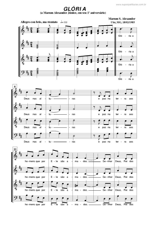 Partitura da música Gloria v.2