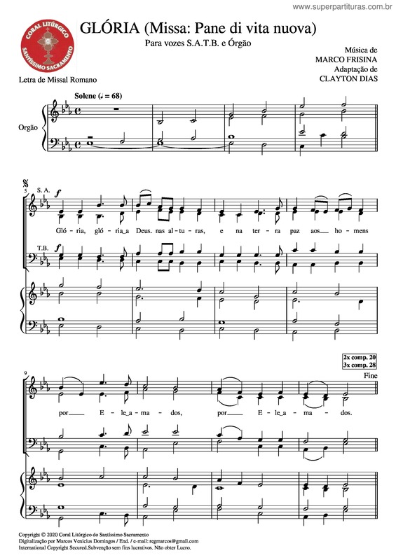 Partitura da música Glória_