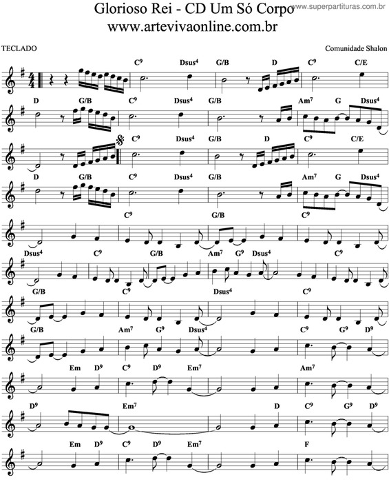 Partitura da música Glorioso Rei