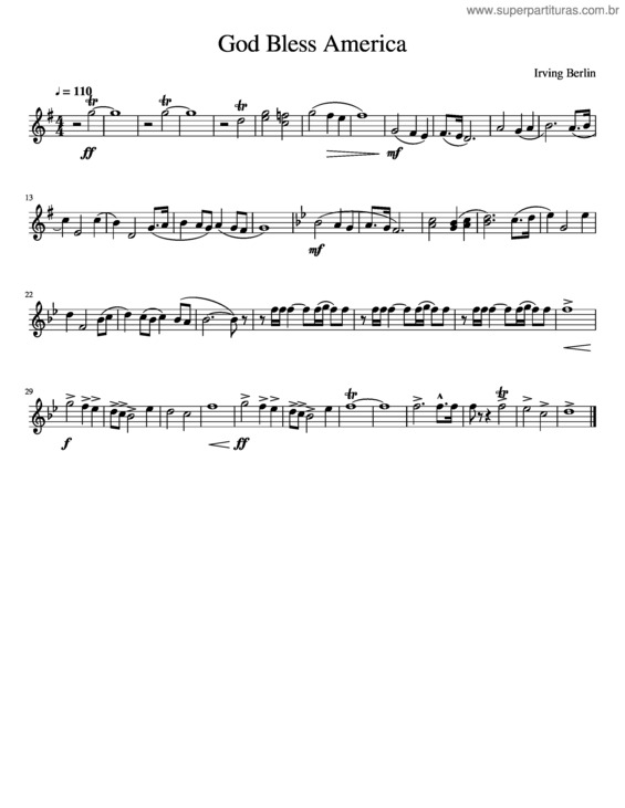 Partitura da música God Bless America v.2