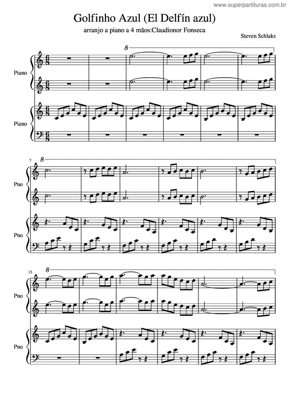 Partitura da música Golfinho Azul (El Delfín Azul)