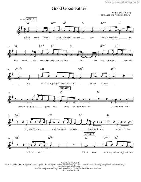 Partitura da música Good Good Father