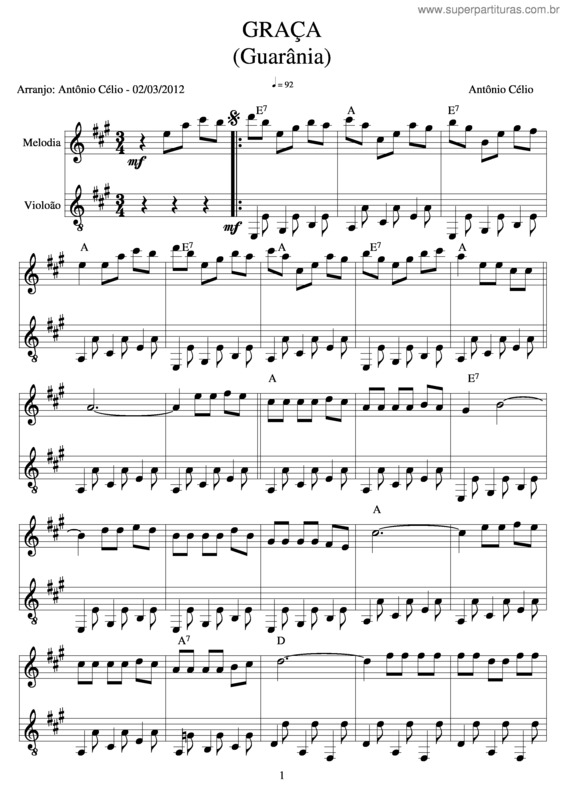 Partitura da música Graça v.3