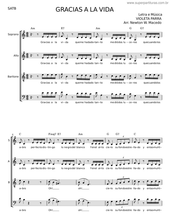 Partitura da música Gracias A La Vida v.13