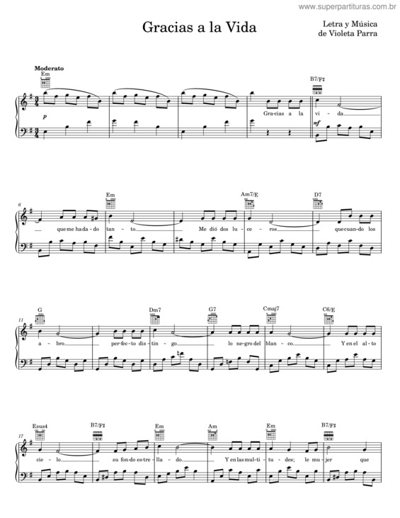 Partitura da música Gracias A La Vida v.9