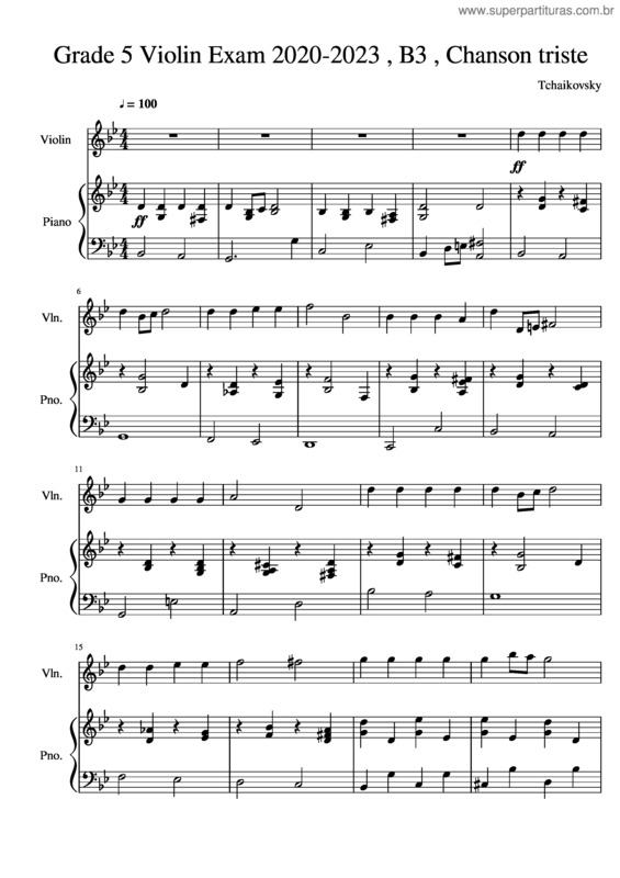 Partitura da música Grade 5 Violin Exam 2020-2023 , B3 , Chanson Triste