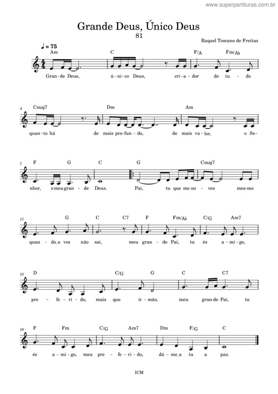 Partitura da música Grande Deus, Único Deus v.2