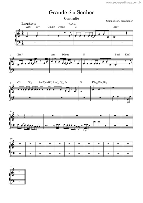 Partitura da música Grande É O Senhor Contralto