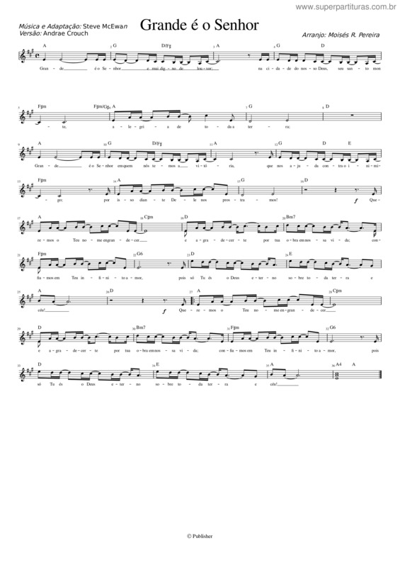 Partitura da música Grande É O Senhor v.18