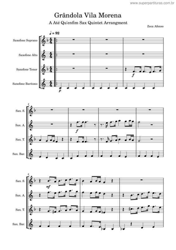 Partitura da música Grândola Vila Morena v.2