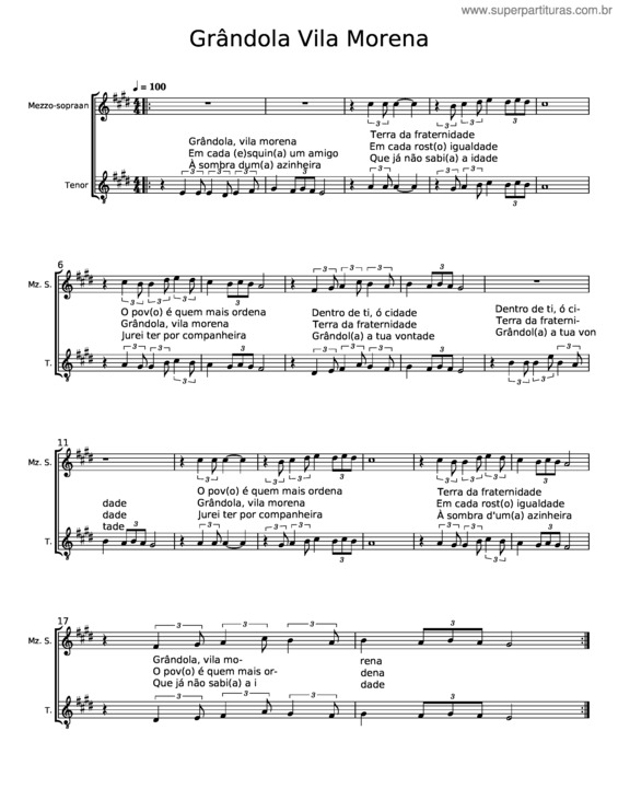 Partitura da música Grândola Vila Morena v.3