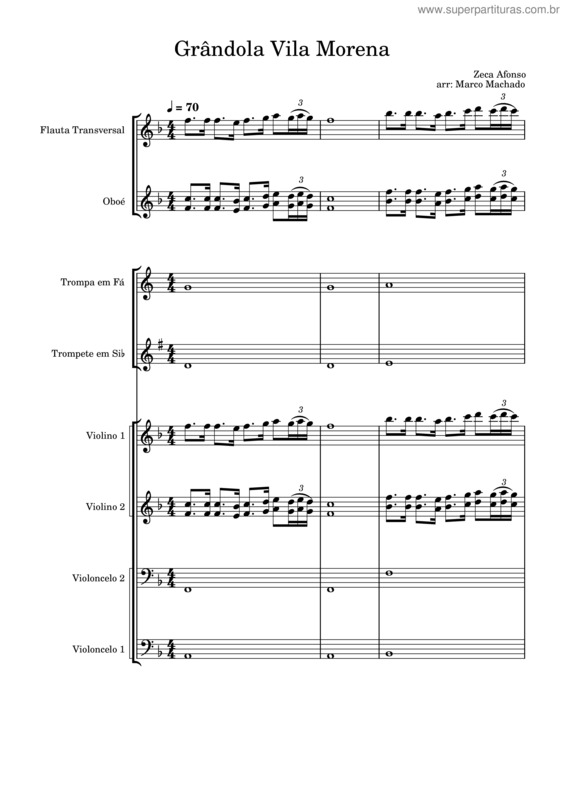 Partitura da música Grândola Vila Morena