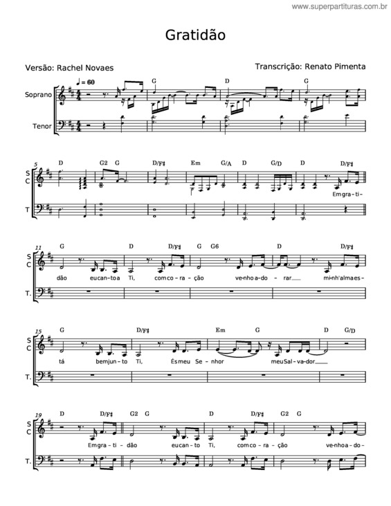 Partitura da música Gratidão v.21