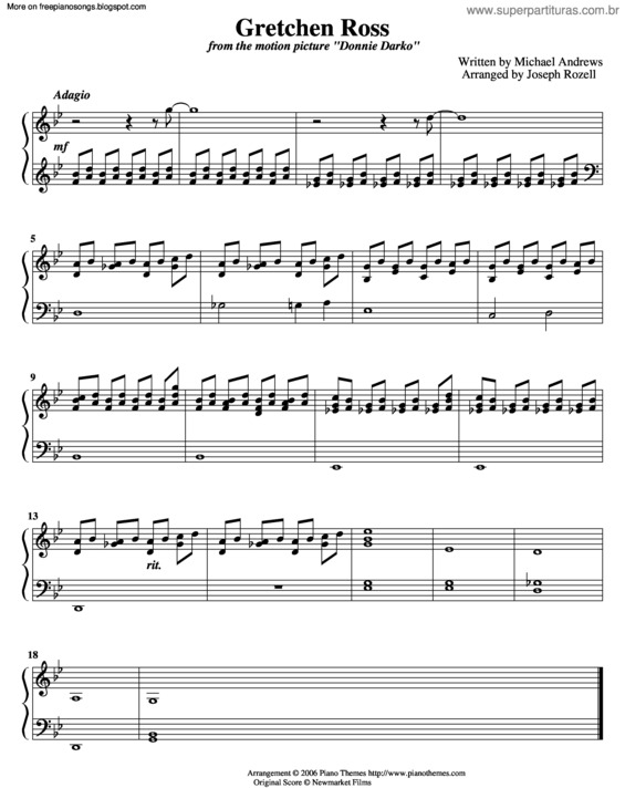 Partitura da música Gretchenross (Donnie Darko)