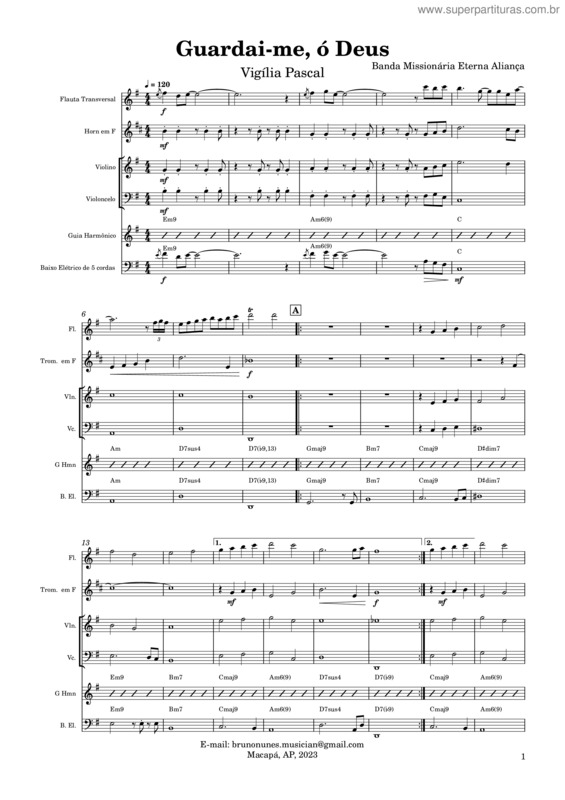 Partitura da música Guardai-Me, Ó Deus