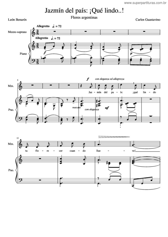 Partitura da música Guastavino – Jazmín Del País ¡Qué_Lindo..! – Medium Voice