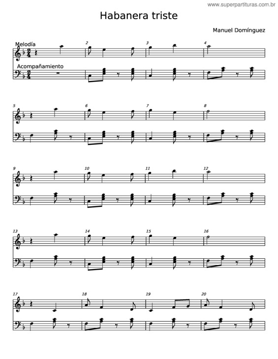 Partitura da música Habanera Triste