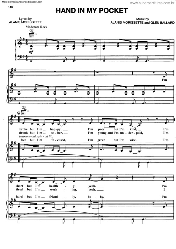 Partitura da música Hand In My Pocket v.2