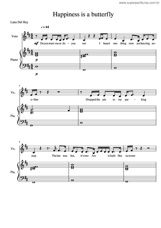 Partitura da música Happiness Is A Butterfly For Piano