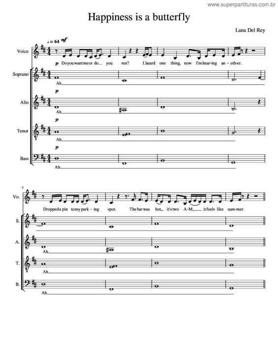 Partitura da música Happiness Is A Butterfly v.2