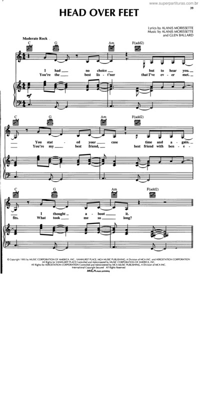 Partitura da música Head Over Feet