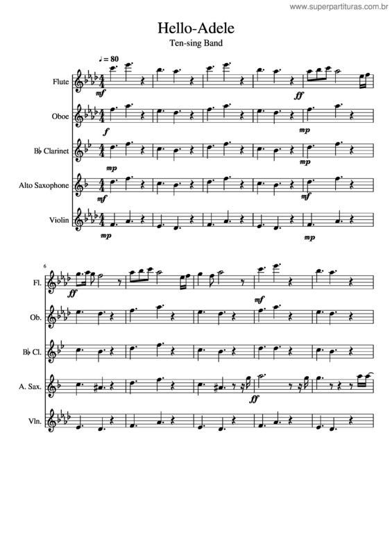 Partitura da música Hello Adele