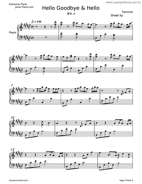 Partitura da música Hello Goodbye & Hello