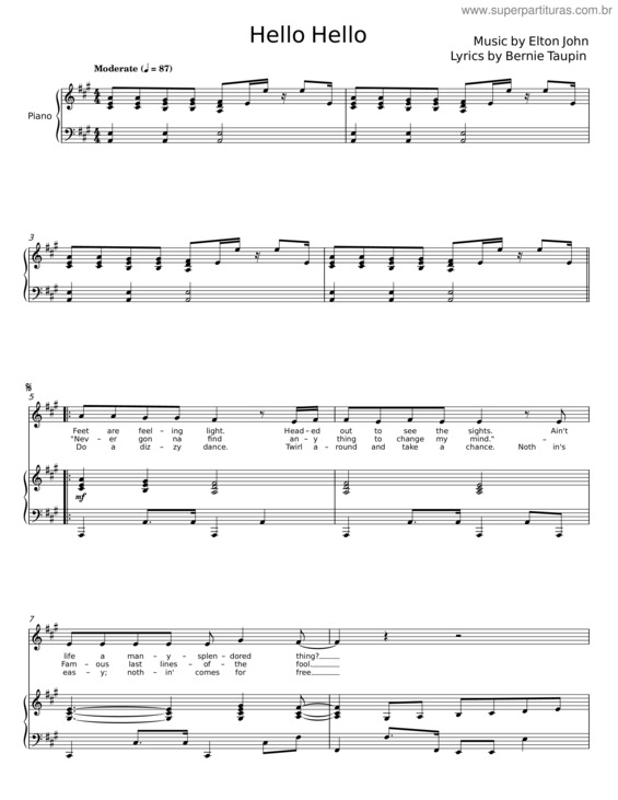 Partitura da música Hello Hello v.2