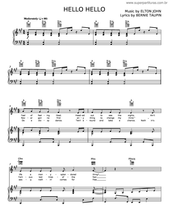 Partitura da música Hello Hello